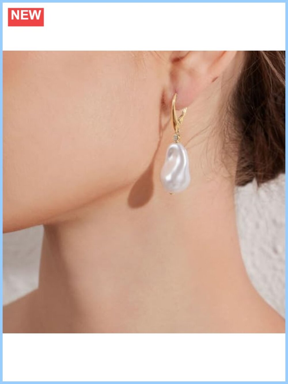 18K Gold Plated Sterling Silver Baroque Pearl Leverback Drop Earrings 8mm-10mm - Picture 4 of 6